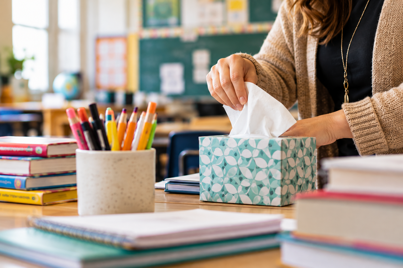 Teacher’s Desk with Tissue Box